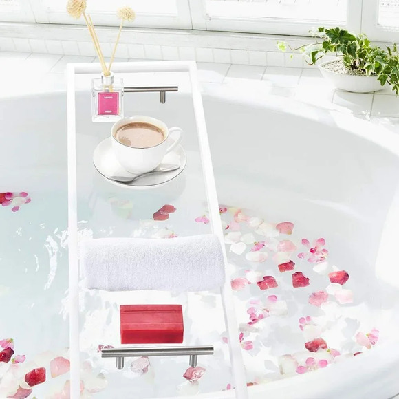 Other - Acrylic Luxe Bathtub Tray / Caddy Matte Silver Hardware NWOT